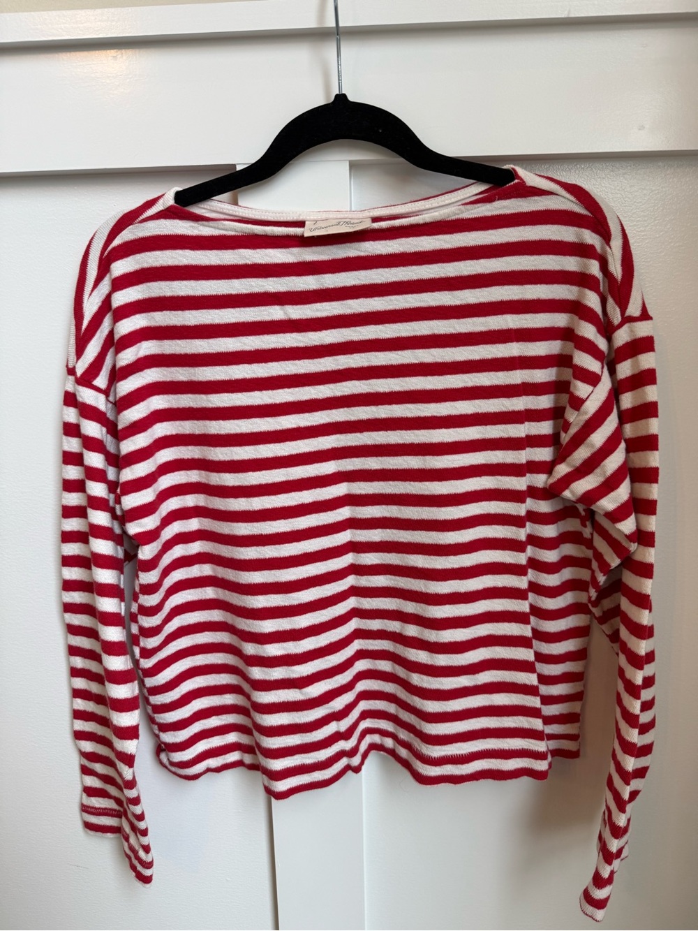 Universal Thread Striped Red and White Boatneck Long-Sleeve Top S